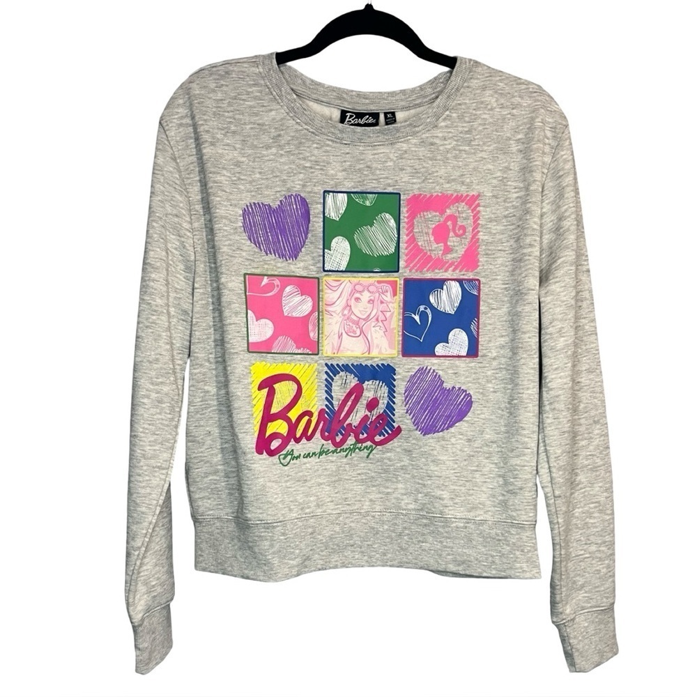 NWT Barbie Gray and Purple Crew Neck Sweater with Retro Graphic